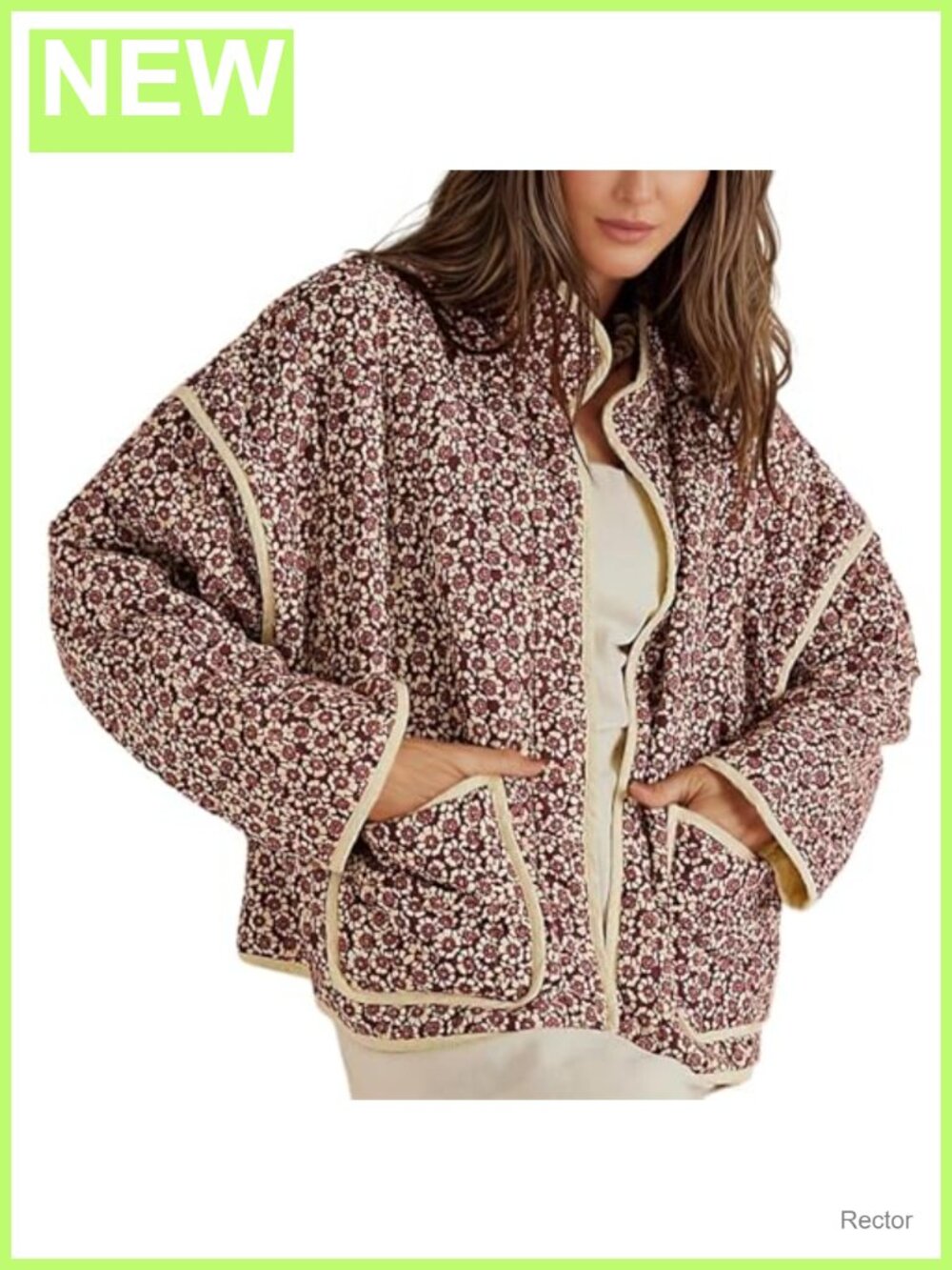 Women's Cropped Quilted Floral Print Lightweight Puffer Jacket Coat